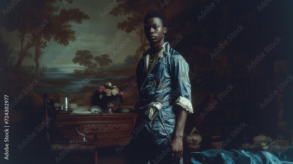 A renaissance black man in a blue outit A renaissance black man in a blue outit