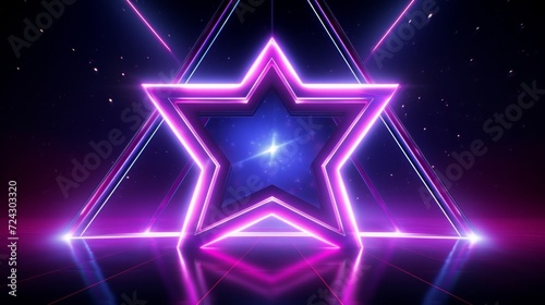 A neon-lit star with glowing purple edges against a dark background, conveying a futuristic and cosmic theme.