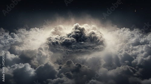 An awe-inspiring display of clouds resembling an explosion with stars twinkling in the background.