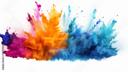 Vibrant explosion of colored powder on a clean white background, representing creative energy.