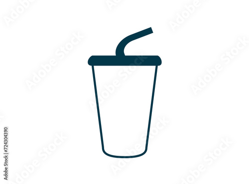 glass of milk, Illustration of a white serving glass with a black rim and a straw on a white background.