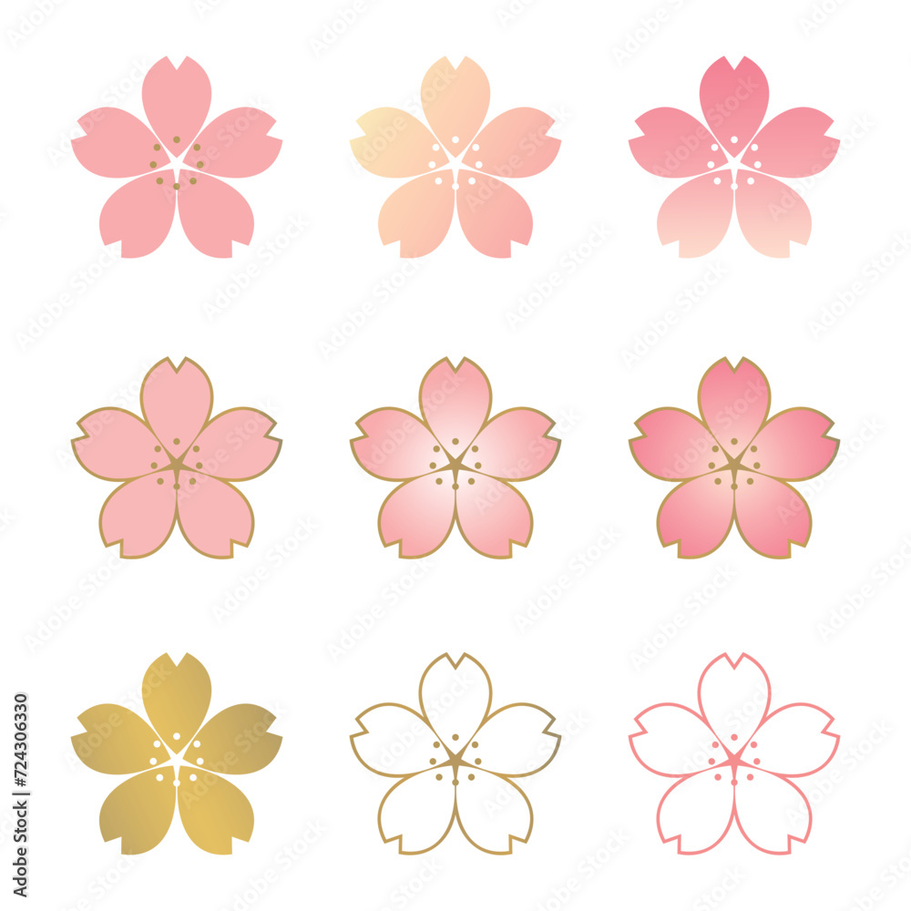 桜の花びらのアイコンと装飾のセット_シンプルでかわいい春の花のイラスト素材 桜の花びらのアイコンと装飾のセット_シンプルでかわいい春の花のイラスト素材
