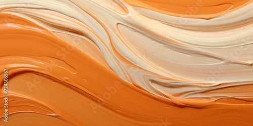 Rich, creamy swirls of orange and white paint creating an abstract, mesmerizing texture with a sense of movement.