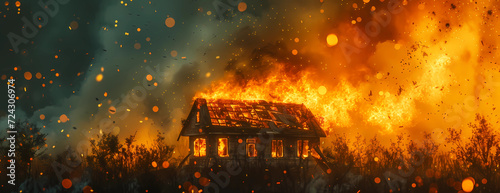 fire engulfs the roof of a house