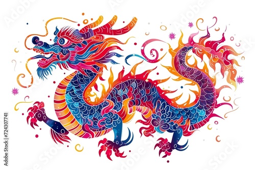 Cute colorful Chinese Dragon - animal designation  childish  vector illustration  colorful  white background  children drawing