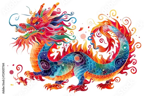 Cute colorful Chinese Dragon - animal designation, childish, vector illustration, colorful, white background, children drawing