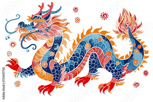 Cute colorful Chinese Dragon - animal designation, childish, vector illustration, colorful, white background, children drawing © JetHuynh
