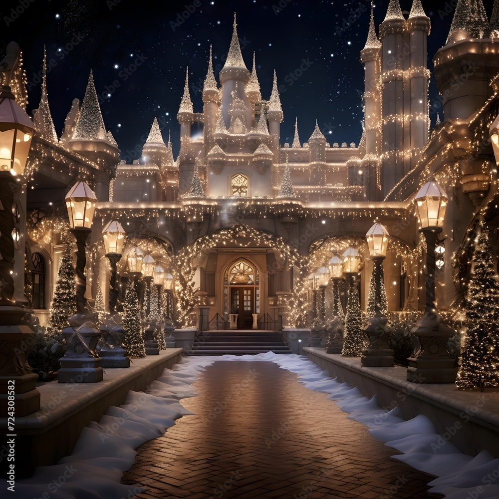 Fairy-tale castle on the background of a winter night.