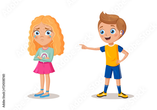 Angry boy bullying little girl
