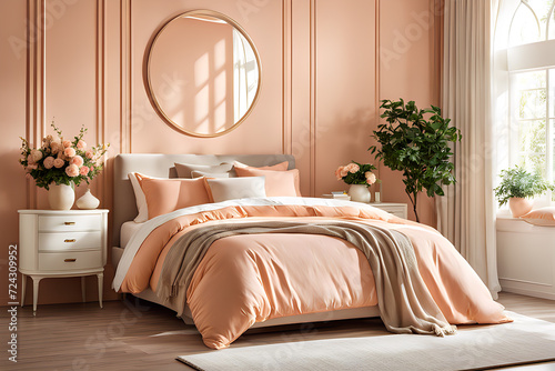 Whispers of the Past: Vintage Charm in White and Peach Bed Setting