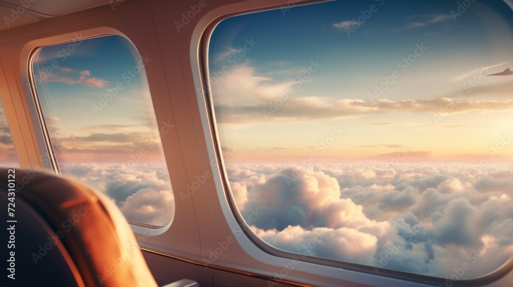 Sit back and soak in the opulence of your private jet as you admire the mesmerizing sight of the clouds passing by outside your window, creating a surreal and luxurious experience.