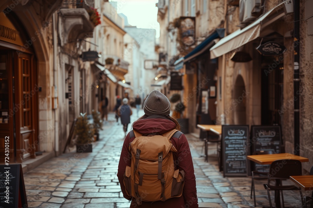 Solo Traveler in Historic European City Streets