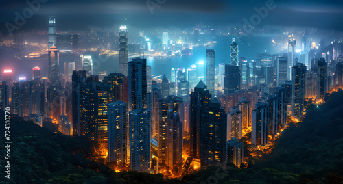 hong kong city skyline views at night from mountains