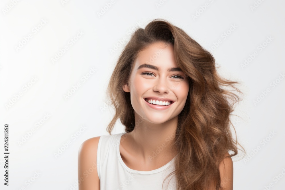 Portrait of beautiful young happy smiling woman, over white background. Portrait of beautiful young happy smiling woman, over white background.