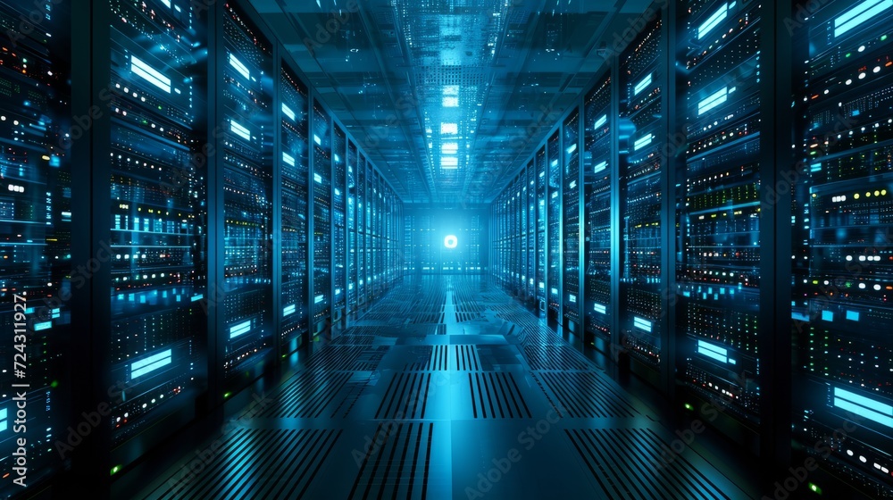 Modern Data Technology Center with Server Rack Modern Data Technology Center with Server Rack