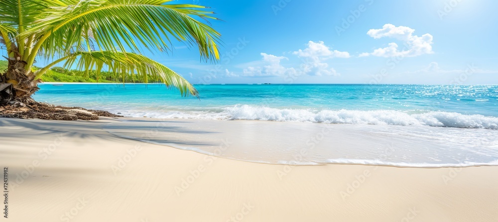 Tropical miami vice scene with defocused beach background, perfect for text placement and copy space