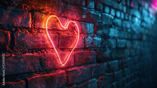 Neon Heart on a Brick Wall