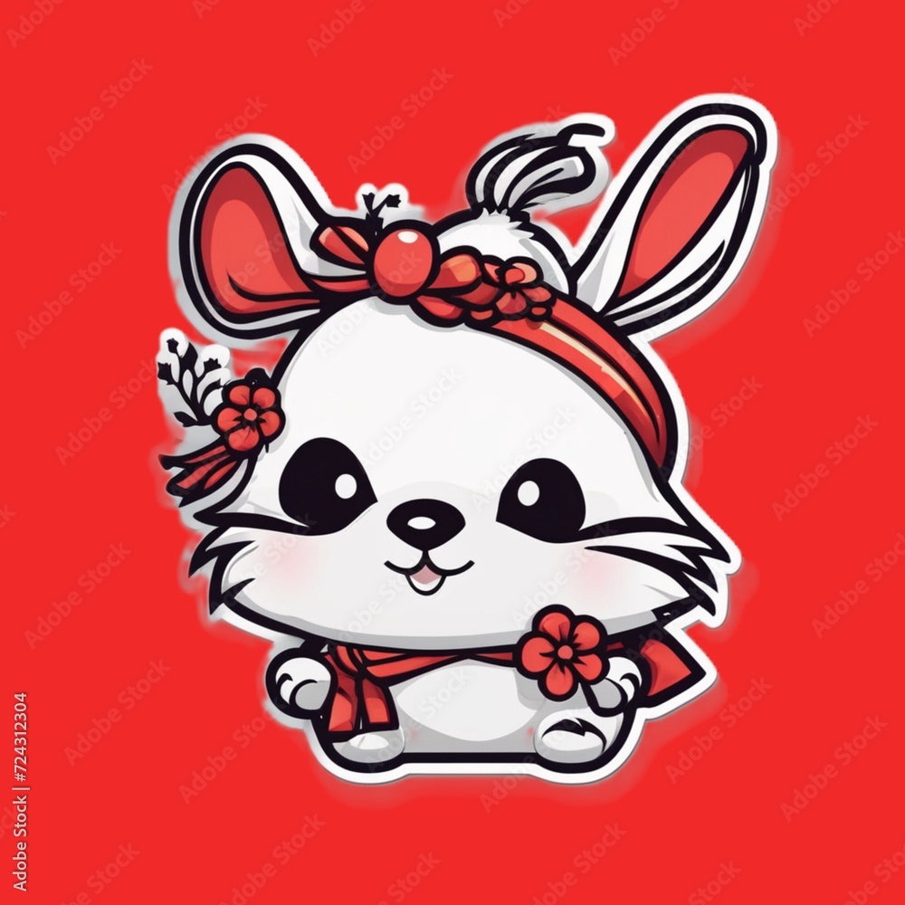 Chinese white rabbit in Chinese New Year with red nuances Chinese white rabbit in Chinese New Year with red nuances