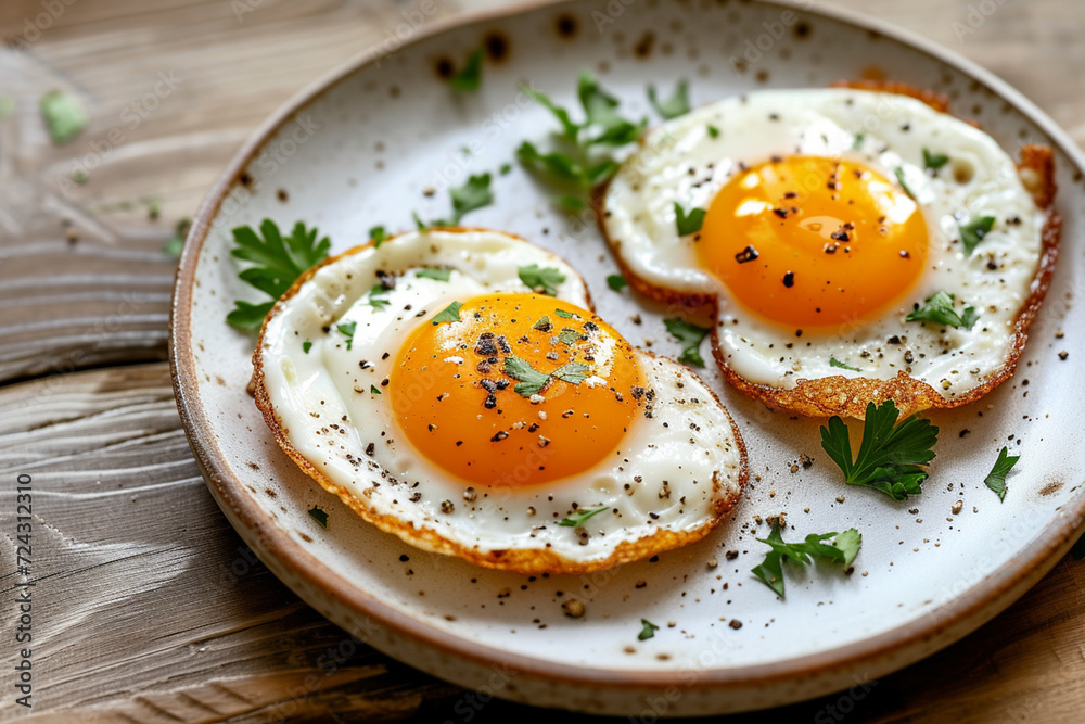 fried eggs on a plate, Generative AI fried eggs on a plate, Generative AI