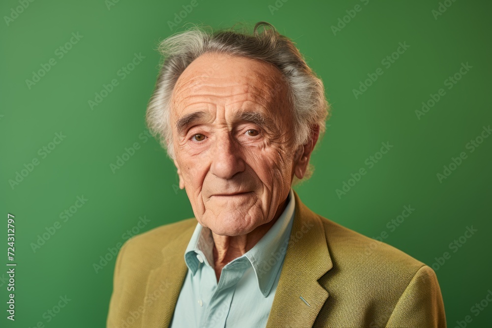 Portrait of an old man in a jacket on a green background Portrait of an old man in a jacket on a green background