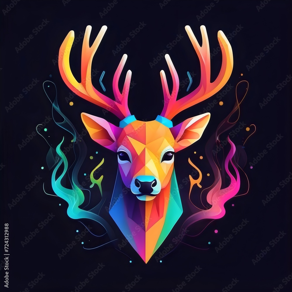 A minimalist logo of a geometric deer with neon colors.