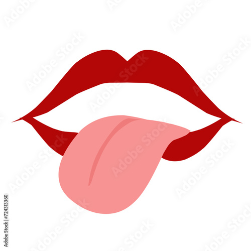 Design a red lip shape with the tongue out. Perfect for sticker, element psoter, banner, greeting card, invitation. photo