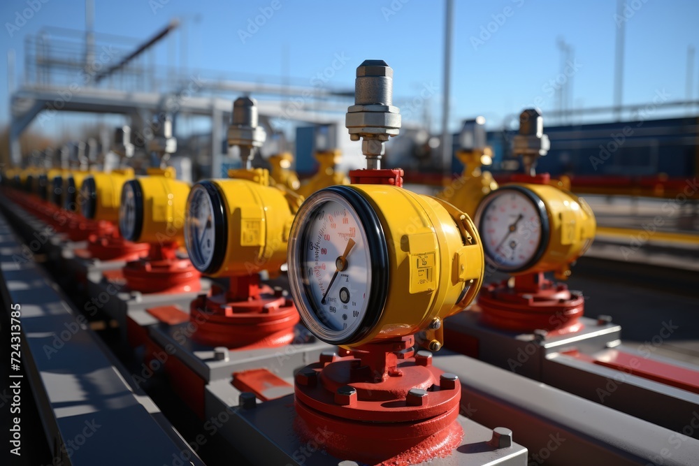 Pressure meters on natural gas yellow pipeline