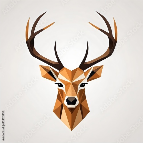 A minimalist logo of a geometric majestic deer with earthy colors.
