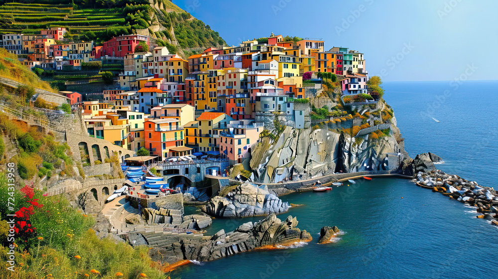 Cityscape and Coastal Panorama with Mountains, Islands, and Mediterranean during Summer Travel