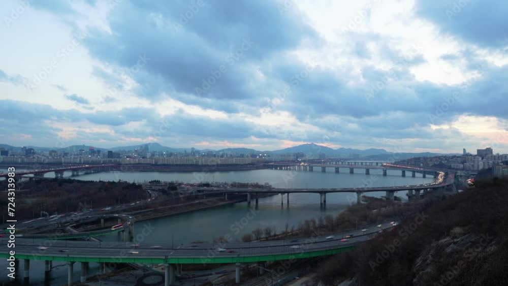 Seoul city scenery Hangang Bridge aerial view, Seoul, Korea Seoul city scenery Hangang Bridge aerial view, Seoul, Korea