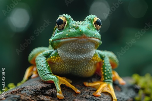 green_frog_standing_on_a_log_near_some_small_pond