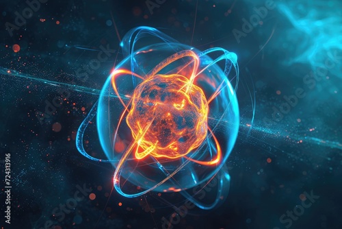 Atomic dance: subatomic realm, electrons, neutrons, and protons orbit a fixed nucleus in a model empty space within atoms, showcasing set, predictable paths in the intricate world of particle physics.
