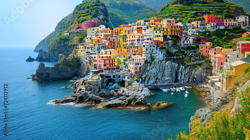 a picturesque coastal village, boasts stunning views of the Mediterranean Sea, rocky landscapes, and charming town architecture, making it an ideal summer destination photo