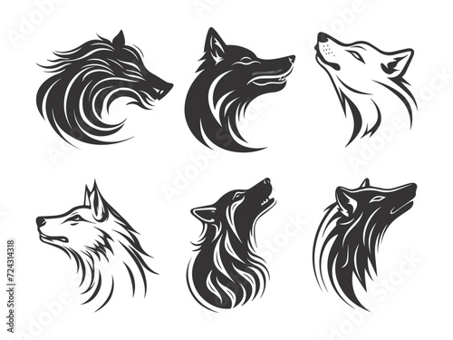 Vector Illustration isolated on background, Variations of Wolf Mascot, Wolf head Collection vector