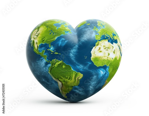 Fototapeta Naklejka Na Ścianę i Meble -  Planet earth in heart shape isolated on white background. 3D render.