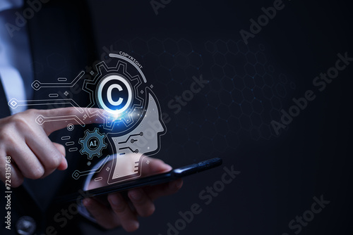 Legal concepts regarding copyright and patents on intellectual property arising from AI technology. photo