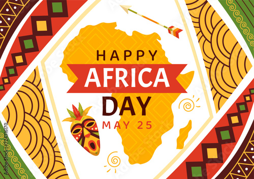 Happy Africa Day Vector Illustration on 25 May with Culture African Tribal Figures and Typical Animal in Flora and Fauna Flat Cartoon Background photo