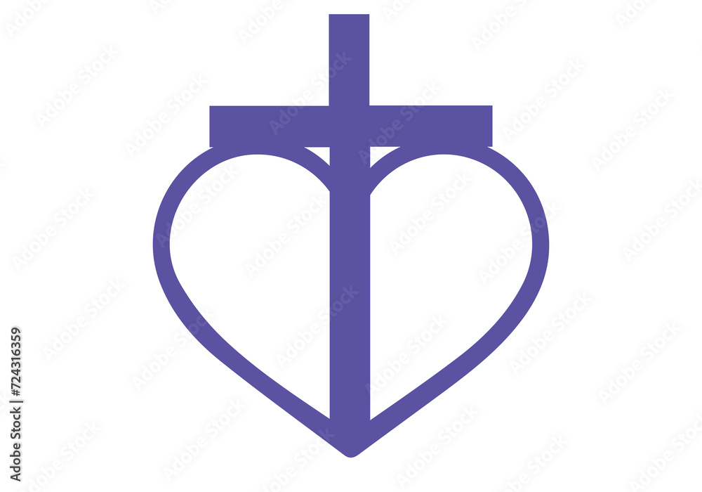 Obraz premium Heart with cross in the middle, silhouette, Jesus Christ