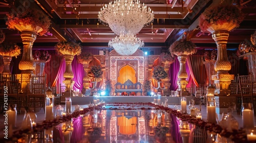 Elegant Indian Wedding Ceremony with Lavish Floral Arrangements and Candles