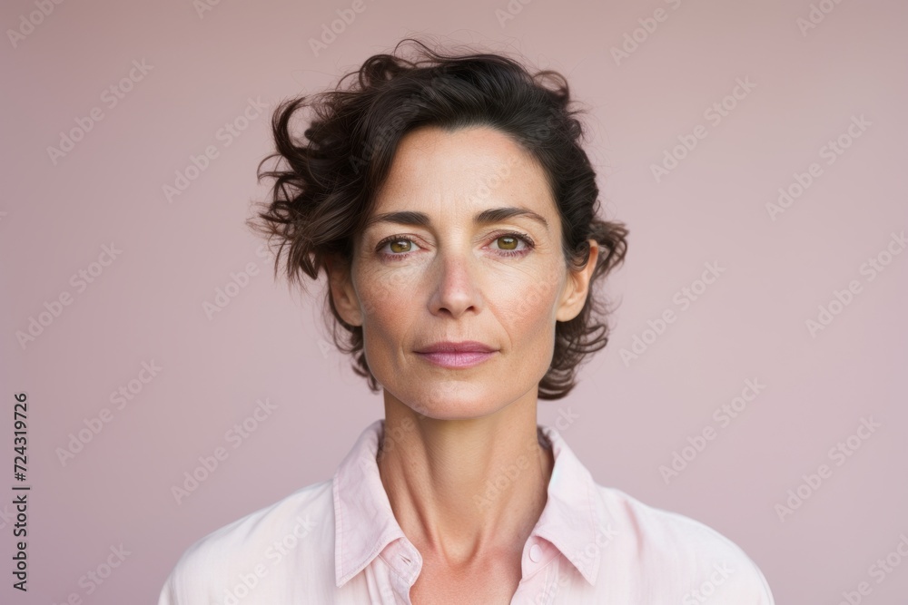 Portrait of a beautiful middle-aged woman on a pink background Portrait of a beautiful middle-aged woman on a pink background