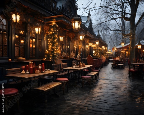 Cafe in the old town of Prague, Czech Republic. Night view.