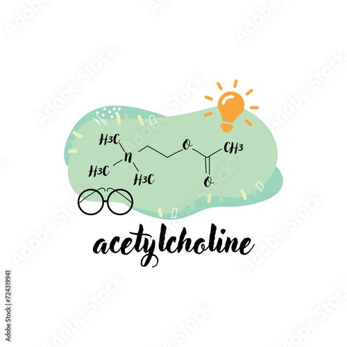 Structural chemical formula of acetylcholine hormone on white background