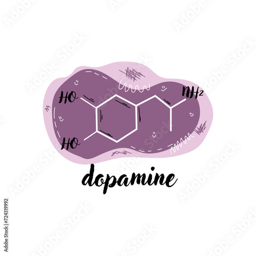 Structural chemical formula of dopamine hormone on white background