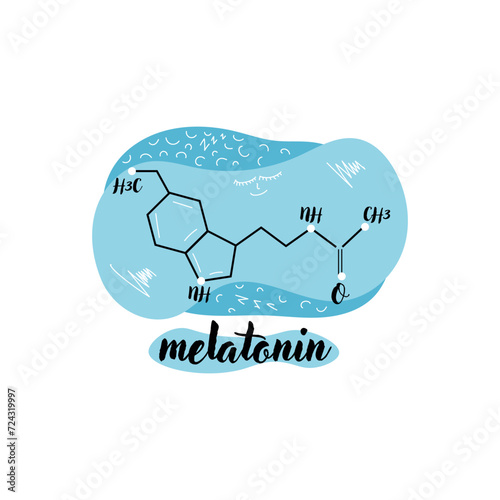 Structural chemical formula of melatonin hormone on white background photo