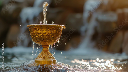 A chalice overflowing with celestial waters representing the spiritual nourishment and blessings bestowed by angels. photo