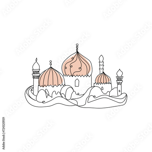 Drawn Muslim mosque on white background