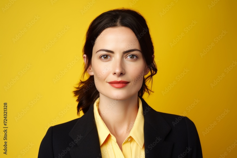 Portrait of young business woman looking at camera on yellow background. Portrait of young business woman looking at camera on yellow background.