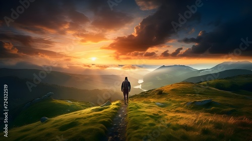 hiking on mountain with beautiful panorama landscape view