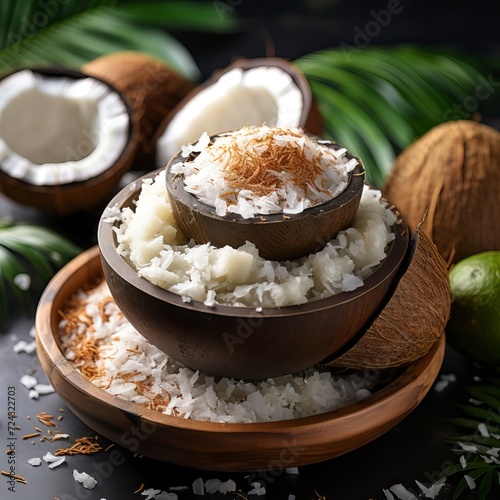 A bowl of rice and coconut milk in the style of indian cusine