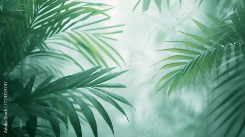 palm leaves background,blurry palm leaves against grey background light emerald green, soft light and shadows